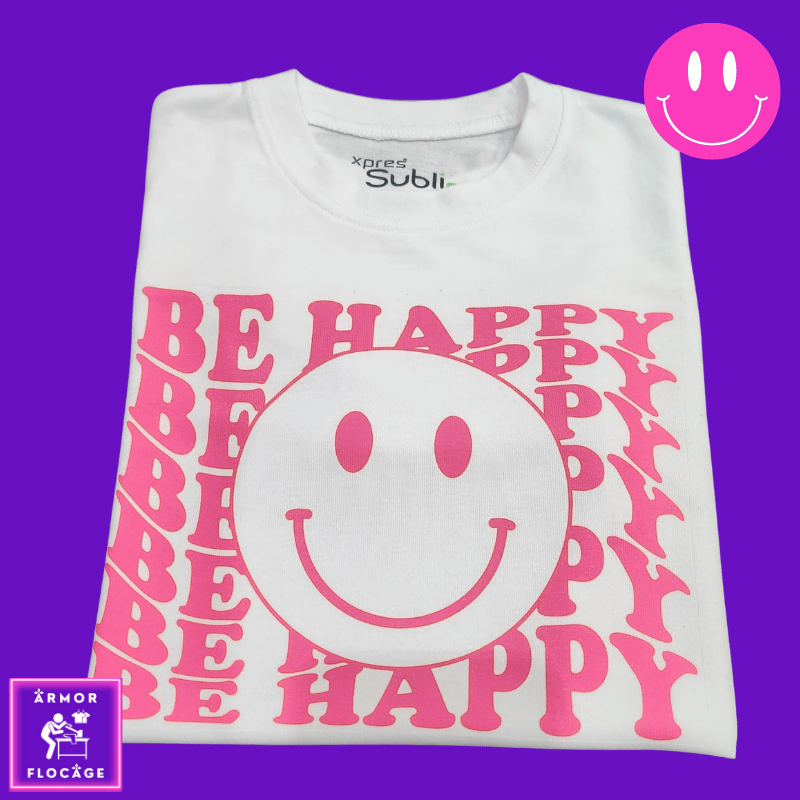 Tee-shirt blanc enfant sublimation "BE HAPPY" emoji